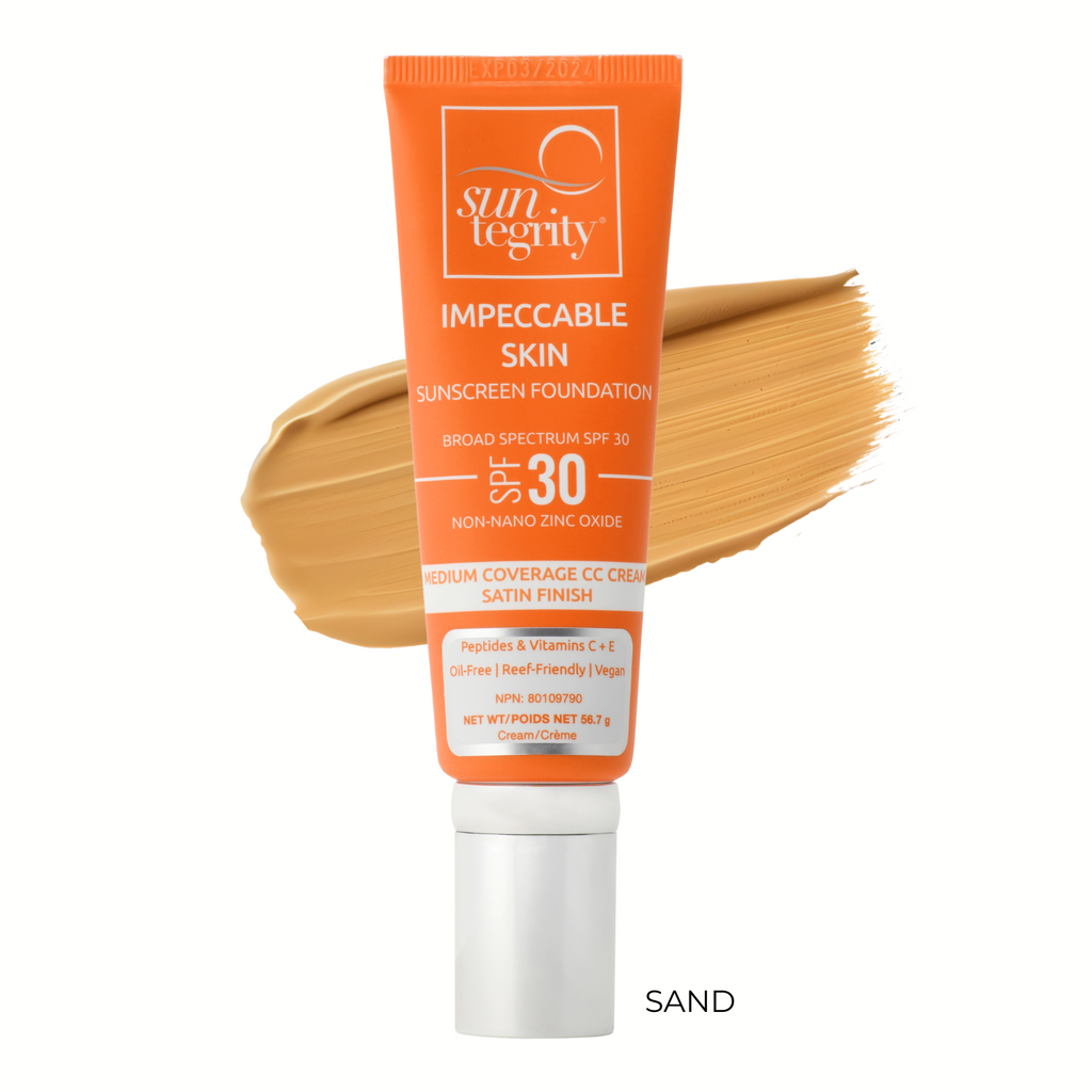 Suntegrity-Impeccable Skin SPF 30-Sun Care-4_IS_Tube_with_Sand_Swatch-The Detox Market | Sand