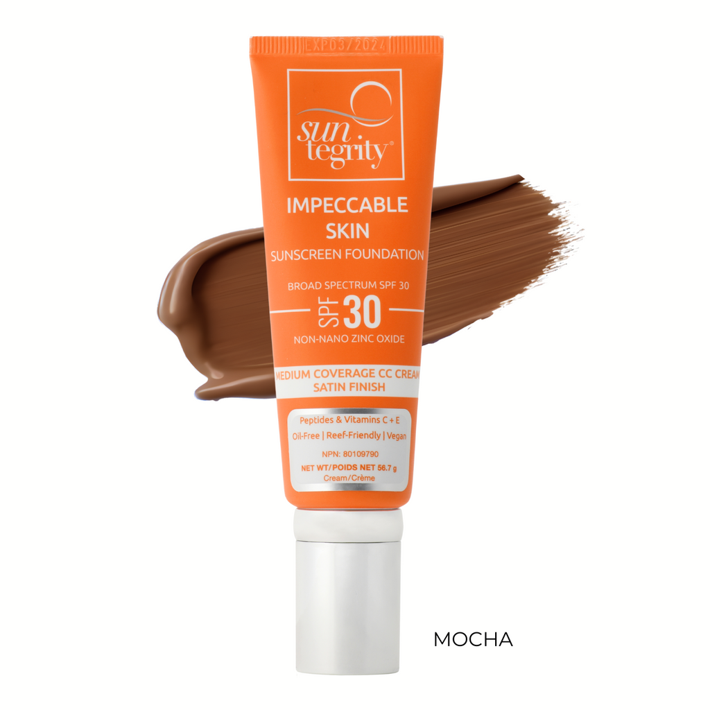 Suntegrity-Impeccable Skin SPF 30-Sun Care-7_IS_Tube_with_Mocha_Swatch-The Detox Market | Mocha