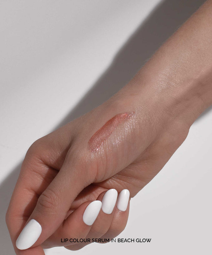 Fitglow Beauty-Lip Color Serum-Makeup-LipColourSerum_handswatch_beachglow_02_DTC-The Detox Market | Beach Glow - Sheer Bronze