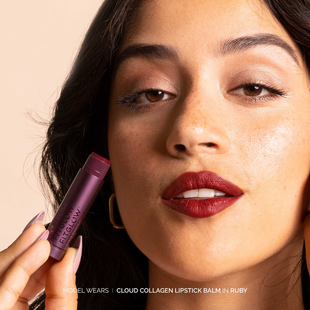 Fitglow Beauty-Cloud Collagen Lipstick + Cheek Matte Balm-Makeup-CloudCollagenLipstickBalm_model01_RUBY_B2B-The Detox Market | 