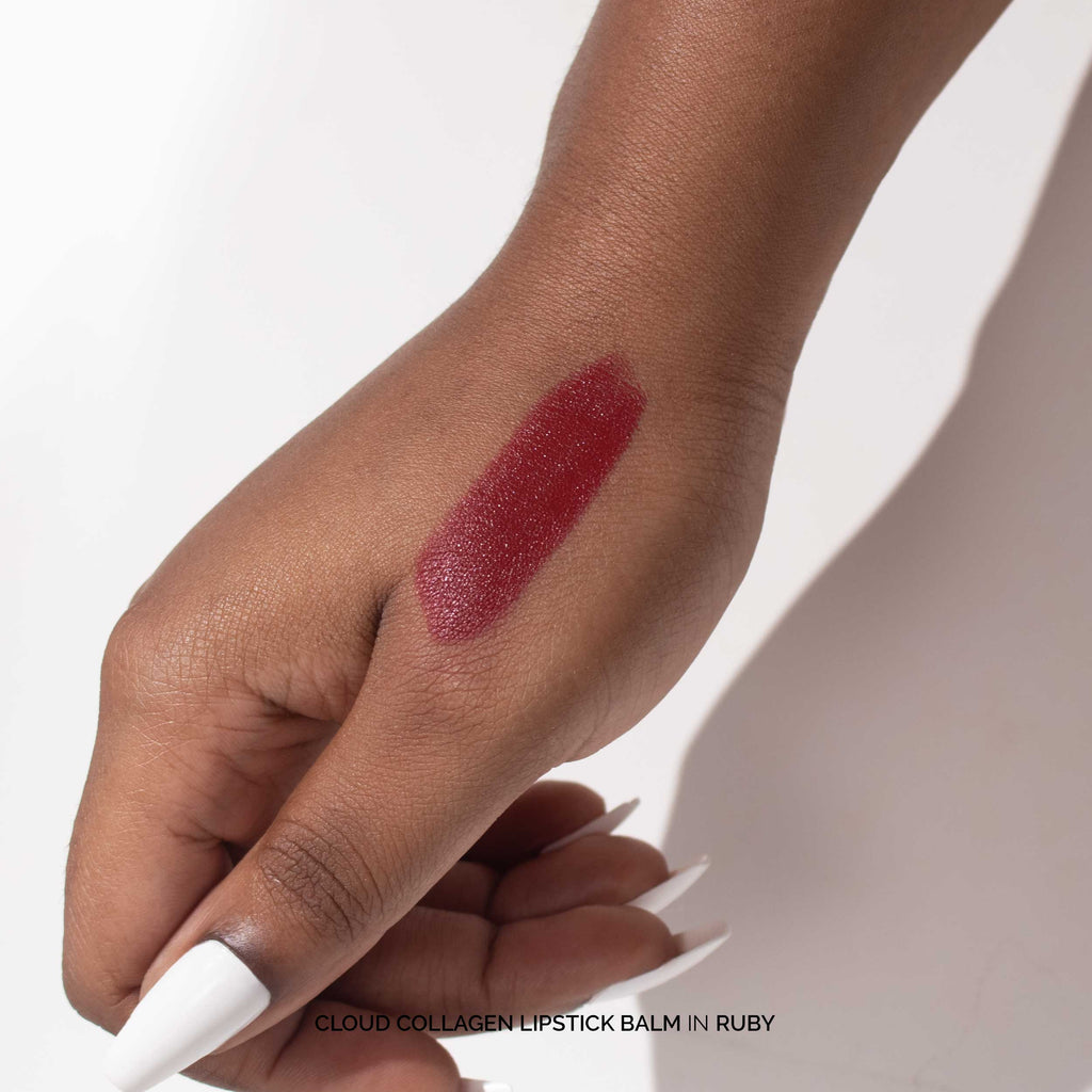 Fitglow Beauty-Cloud Collagen Lipstick + Cheek Matte Balm-Makeup-CloudCollagenLipstickBalm_ruby_handswatch_02_B2B-The Detox Market | 