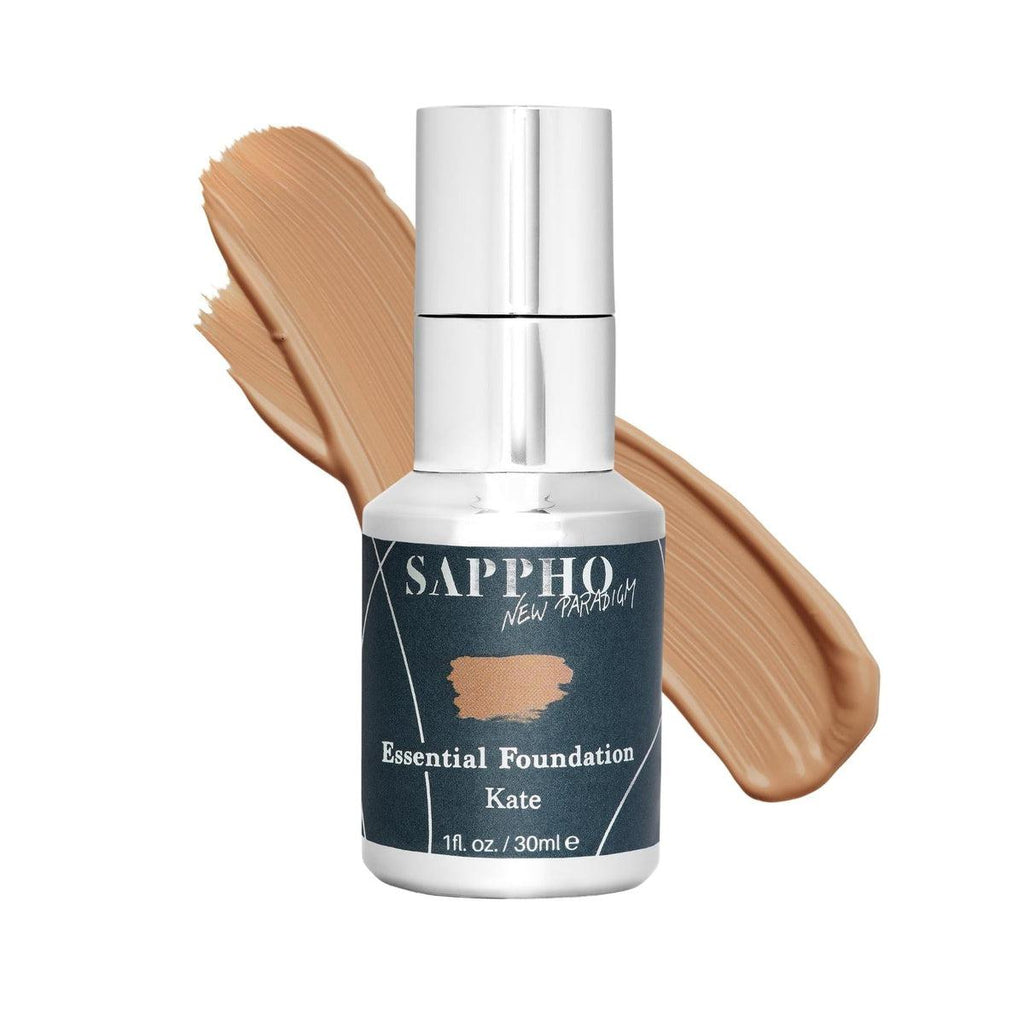 Sappho New Paradigm-Essential Foundation-Makeup-Essential_Kate_Bottle_With_Swatch_White_Background-The Detox Market | Kate