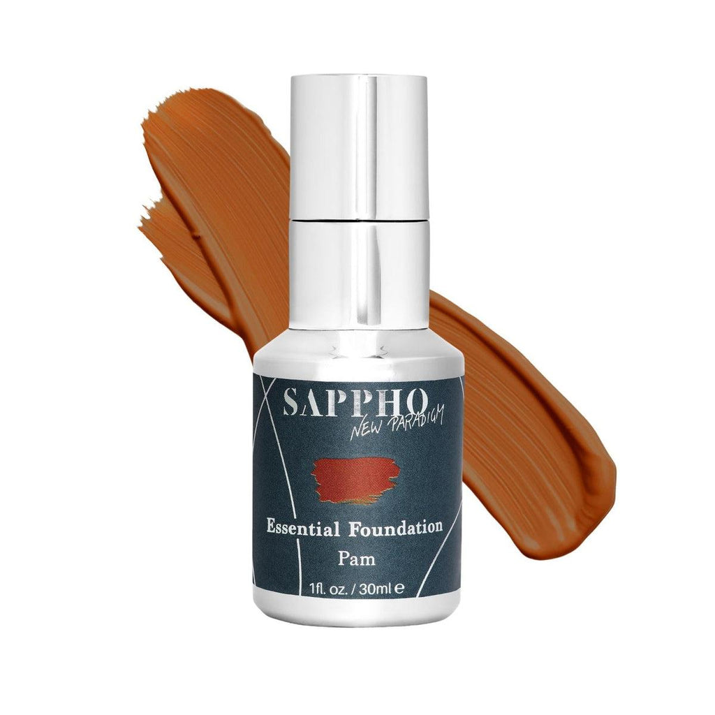 Sappho New Paradigm-Essential Foundation-Makeup-Essential_Pam_Bottle_With_Swatch_White_Background-The Detox Market | Pam