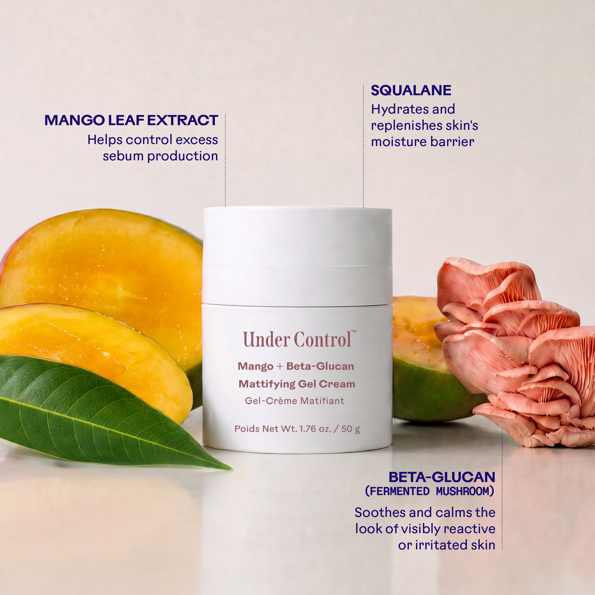 Three Ships-Under Control™ Mango + Beta-Glucan Mattifying Gel Cream-Skincare-990478500334-UnderControl_Mango_Beta-GlucanMattifyingGelCream_6_HeroIngredient-The Detox Market | 