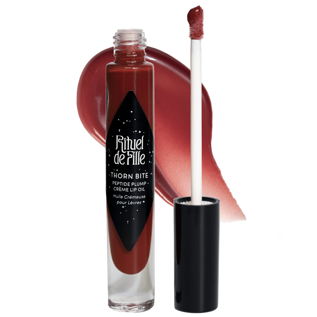 Rituel de Fille-Thorn Bite Peptide Plump Creme Lip Oil-Makeup-BITE-03RoseBite1wswatchnoshadow1-1-The Detox Market | Rose Bite
