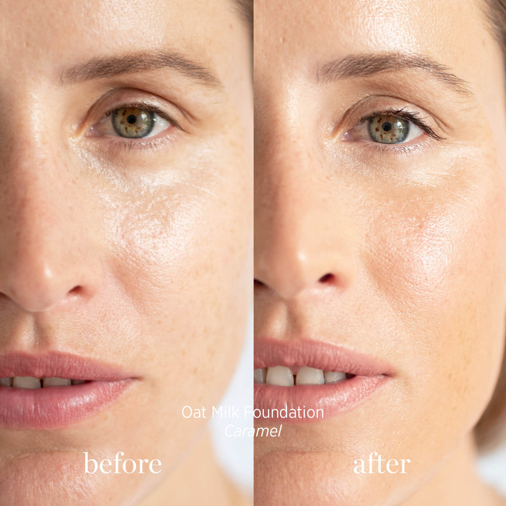 Ere Perez-Oat Milk Foundation-Makeup-ErePerez-OatMilkFoundation-Caramel-EBEFORE-AFTER-SQ-2000-The Detox Market | 
