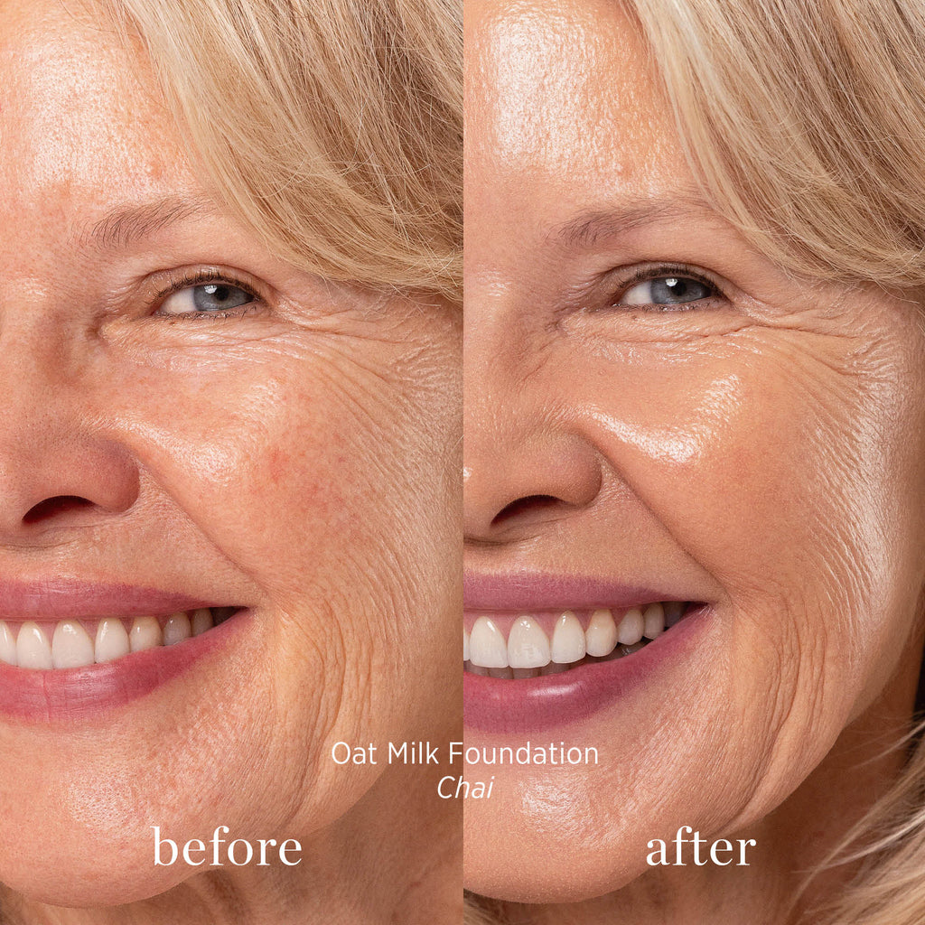 Ere Perez-Oat Milk Foundation-Makeup-ErePerez-OatMilkFoundation-Chai-BEFORE-AFTER-SQ-2000-The Detox Market | 