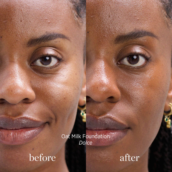 Ere Perez-Oat Milk Foundation-Makeup-ErePerez-OatMilkFoundation-Dolce-BEFORE-AFTER-SQ-2000-The Detox Market | Dolce - deep cocoa