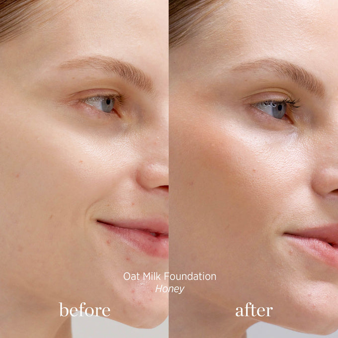 Ere Perez-Oat Milk Foundation-Makeup-ErePerez-OatMilkFoundation-Honey-BEFORE-AFTER-SQ-20002-The Detox Market | 