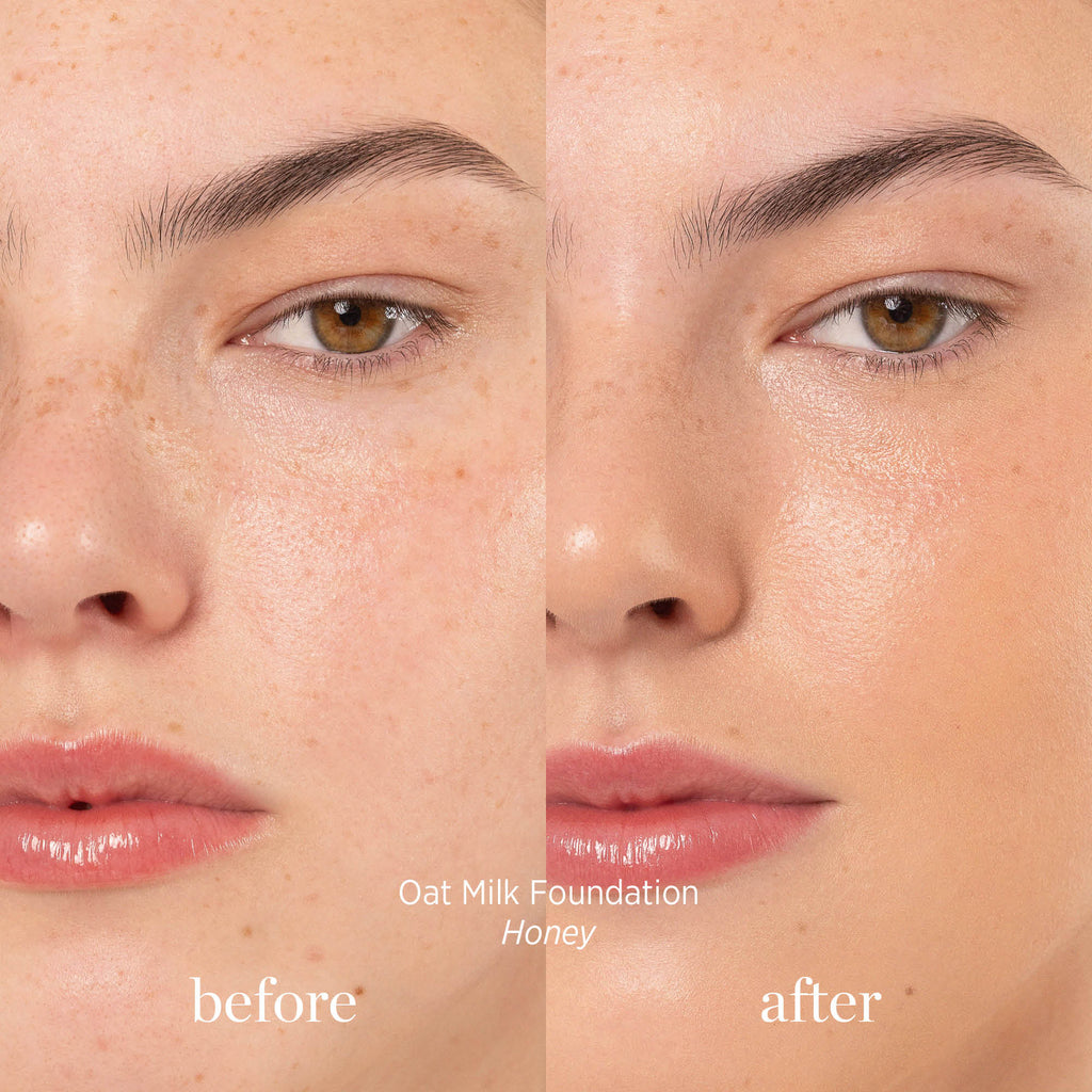 Ere Perez-Oat Milk Foundation-Makeup-ErePerez-OatMilkFoundation-Honey-BEFORE-AFTER-SQ-2000-The Detox Market | 