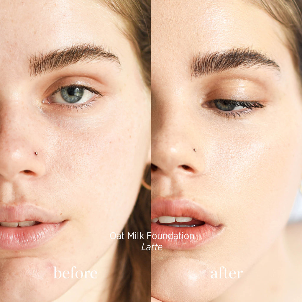 Ere Perez-Oat Milk Foundation-Makeup-ErePerez-OatMilkFoundation-Latte-BEFORE-AFTER-SQ-2000-The Detox Market | 
