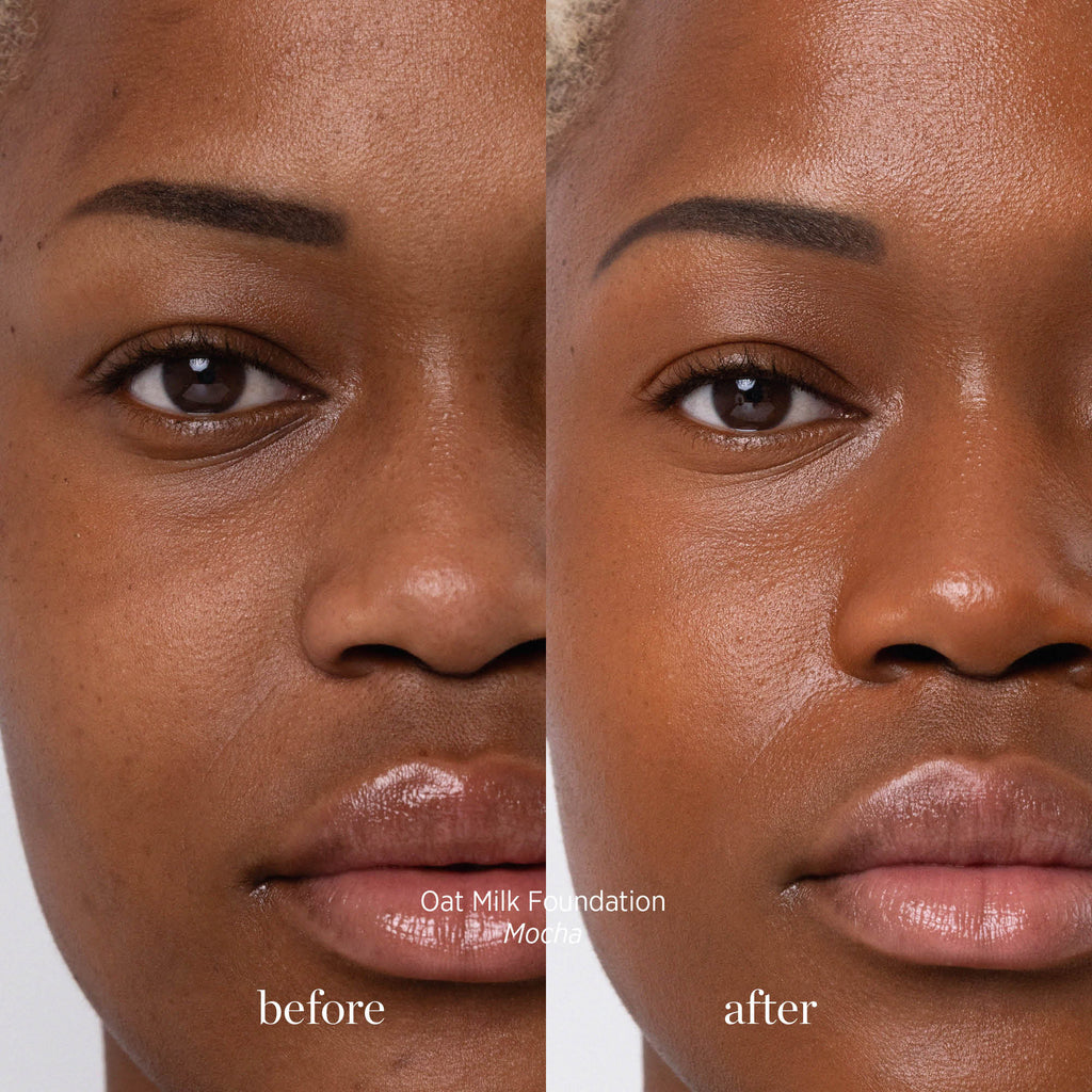 Ere Perez-Oat Milk Foundation-Makeup-ErePerez-OatMilkFoundation-Mocha-BEFORE-AFTER-SQ-2000-The Detox Market | 