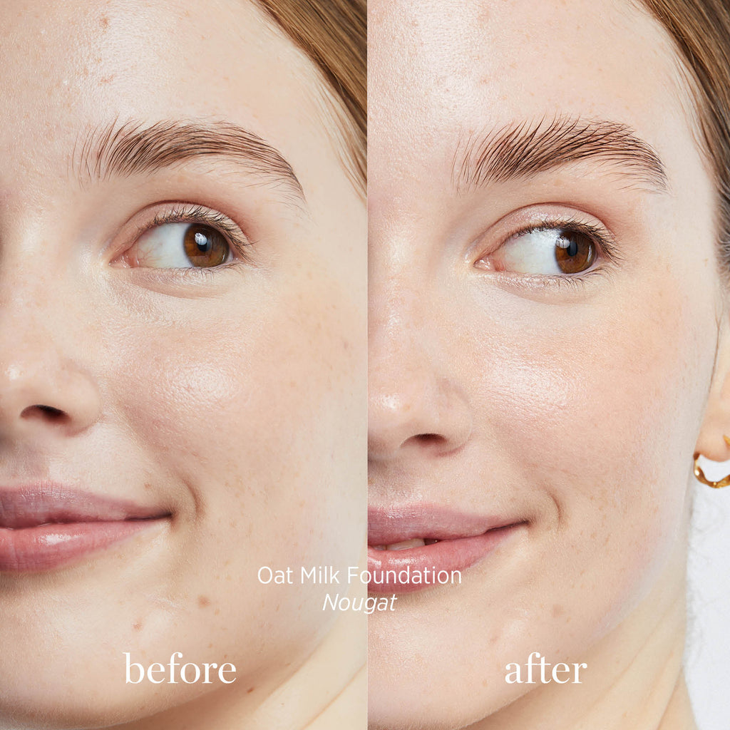 Ere Perez-Oat Milk Foundation-Makeup-ErePerez-OatMilkFoundation-Nougat-BEFORE-AFTER-SQ-20002-The Detox Market | 