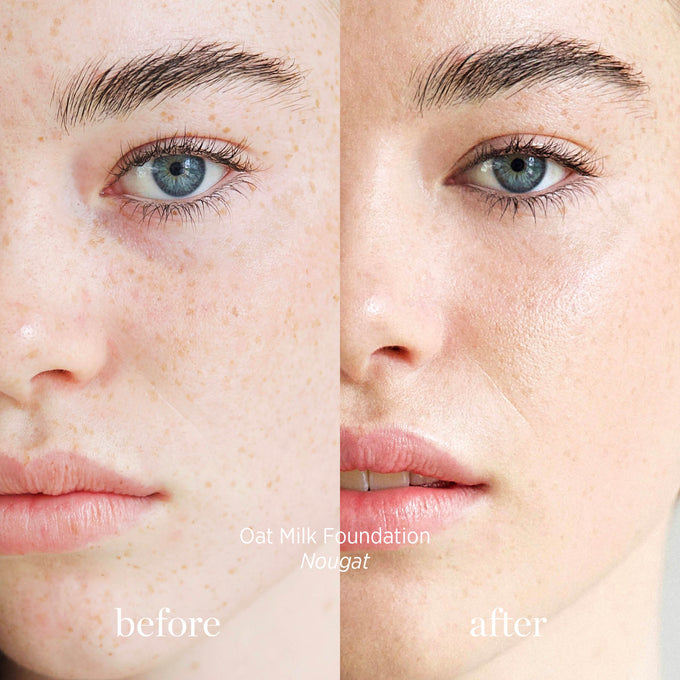 Ere Perez-Oat Milk Foundation-Makeup-ErePerez-OatMilkFoundation-Nougat-BEFORE-AFTER-SQ-2000-The Detox Market | 