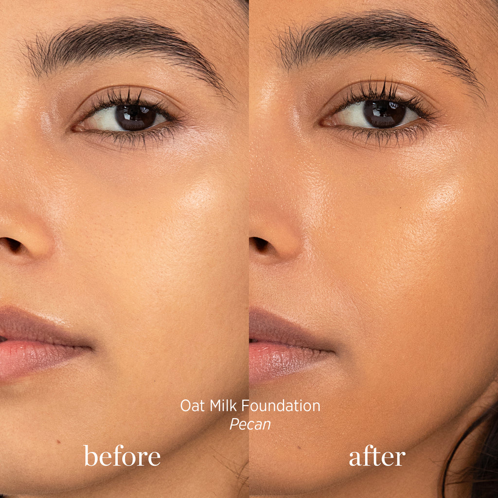 Ere Perez-Oat Milk Foundation-Makeup-ErePerez-OatMilkFoundation-Pecan-BEFORE-AFTER-SQ-2000-The Detox Market | 