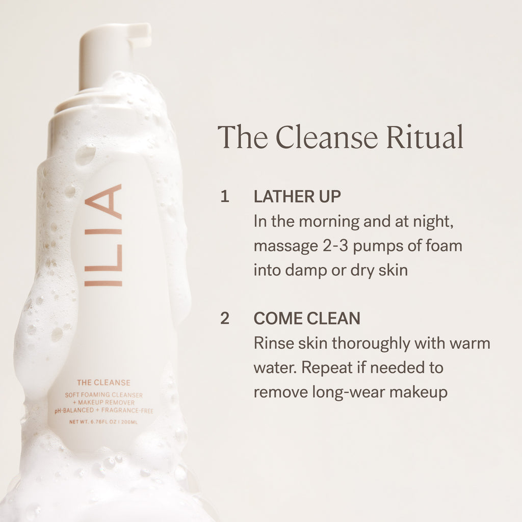 ILIA-The Cleanse Soft Foaming Cleanser + Makeup Remover-Skincare-ILIA_2023_Cleanser_How-To-2000x2000-The Detox Market | 
