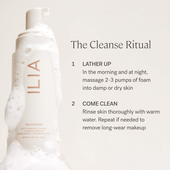 ILIA-The Cleanse Soft Foaming Cleanser + Makeup Remover-Skincare-ILIA_2023_Cleanser_How-To-2000x2000-The Detox Market | 