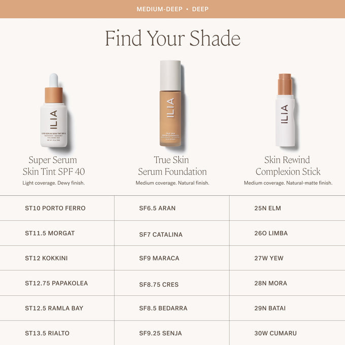 ILIA-Skin Rewind Complexion Stick-Makeup-ILIA_ComplexionStick_ShadeConversionChart_2000x2000_5-The Detox Market | Always