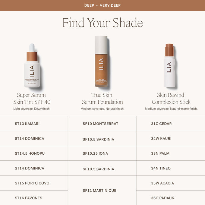 ILIA-Skin Rewind Complexion Stick-Makeup-ILIA_ComplexionStick_ShadeConversionChart_2000x2000_6-The Detox Market | Always