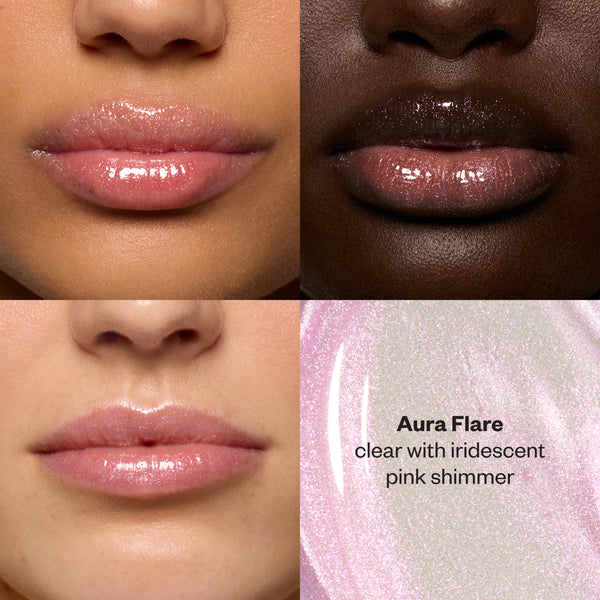 Kosas-Lip Pulse Glassy Lip Plumper-Makeup-LIPPULSE_SHADEGRID_AURAFLARE-The Detox Market | Aura Flare - Clear with Iridescent Pink Shimmer