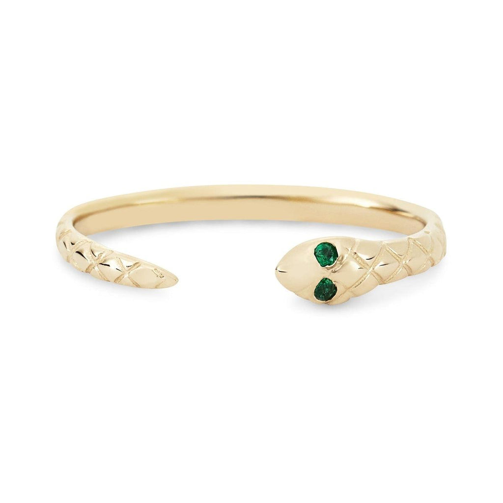 bluboho-Revival Emerald Snake Ring - 14k Yellow Gold-