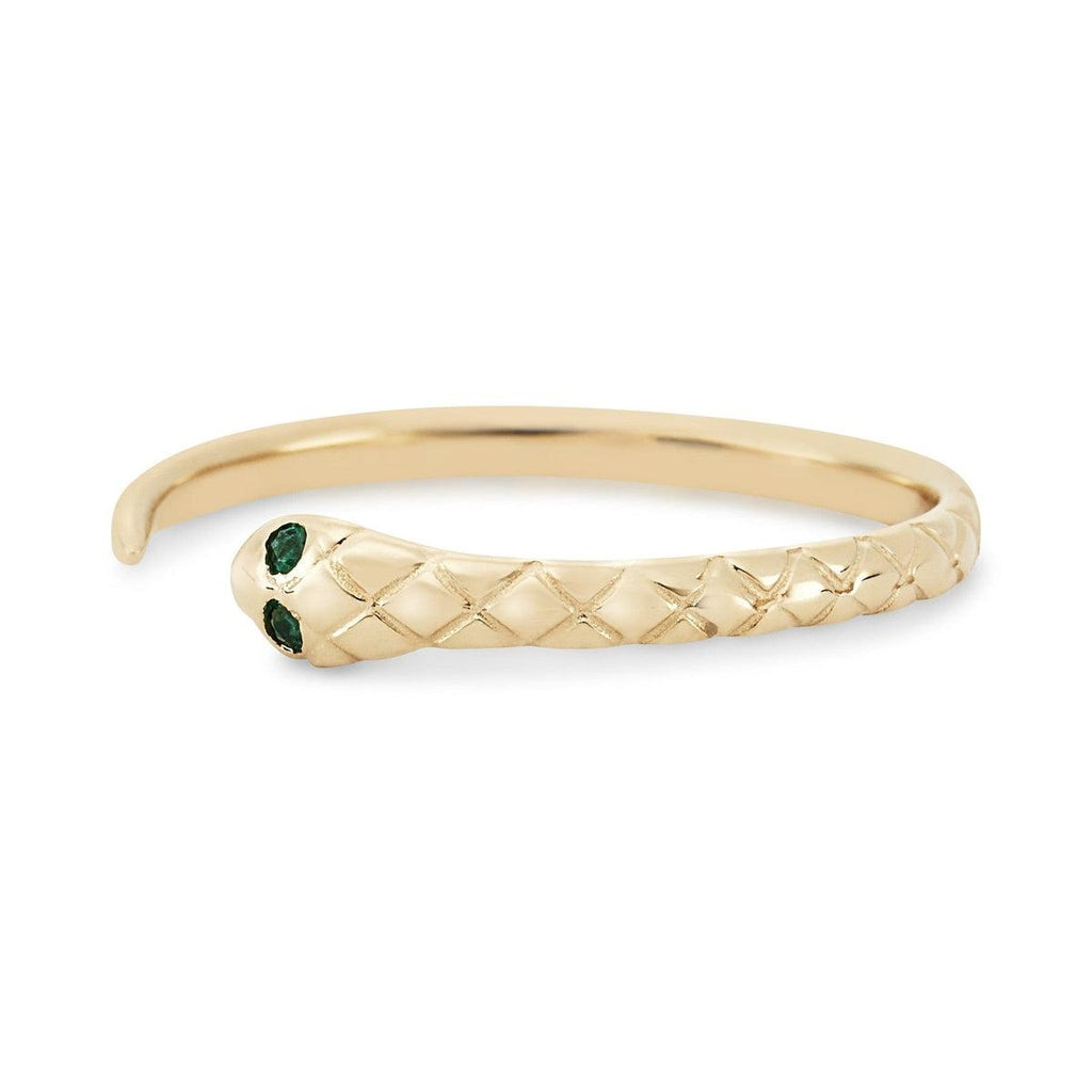 bluboho-Revival Emerald Snake Ring - 14k Yellow Gold-