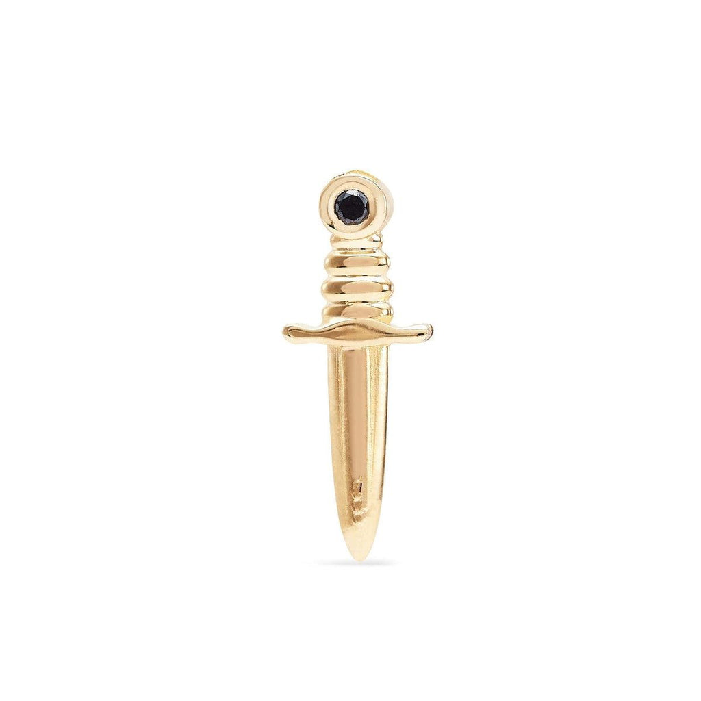 bluboho-Dagger Earring - 14k Yellow Gold, Black Diamond-Single Earring