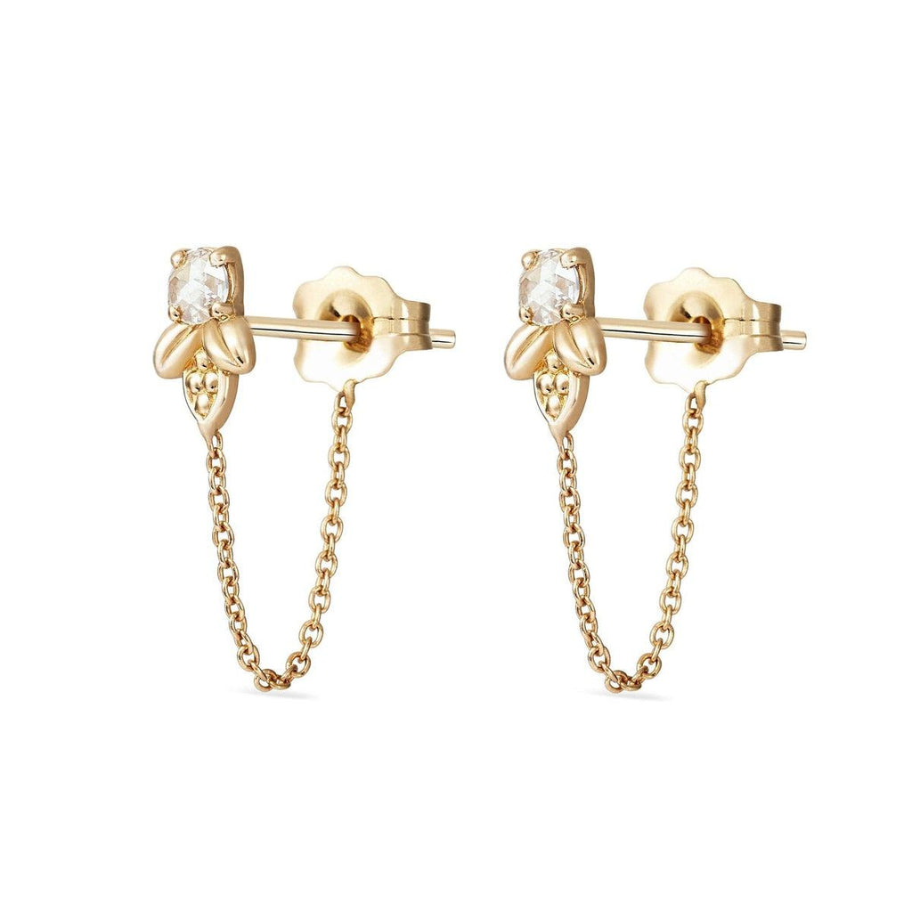 bluboho-Honey Bee Chain Earring - 14k Yellow Gold, White Diamond-Single Earring