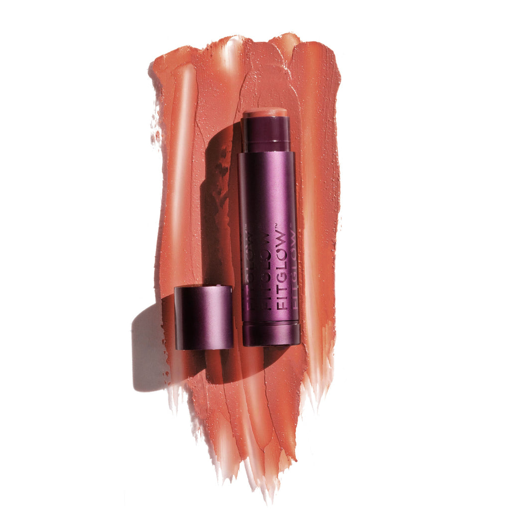 Fitglow Beauty-Cloud Collagen Lipstick + Cheek Matte Balm-Makeup-CloudCollagenLipstickBalm_alina_swatch_B2B-The Detox Market | Alina - soft matte coral