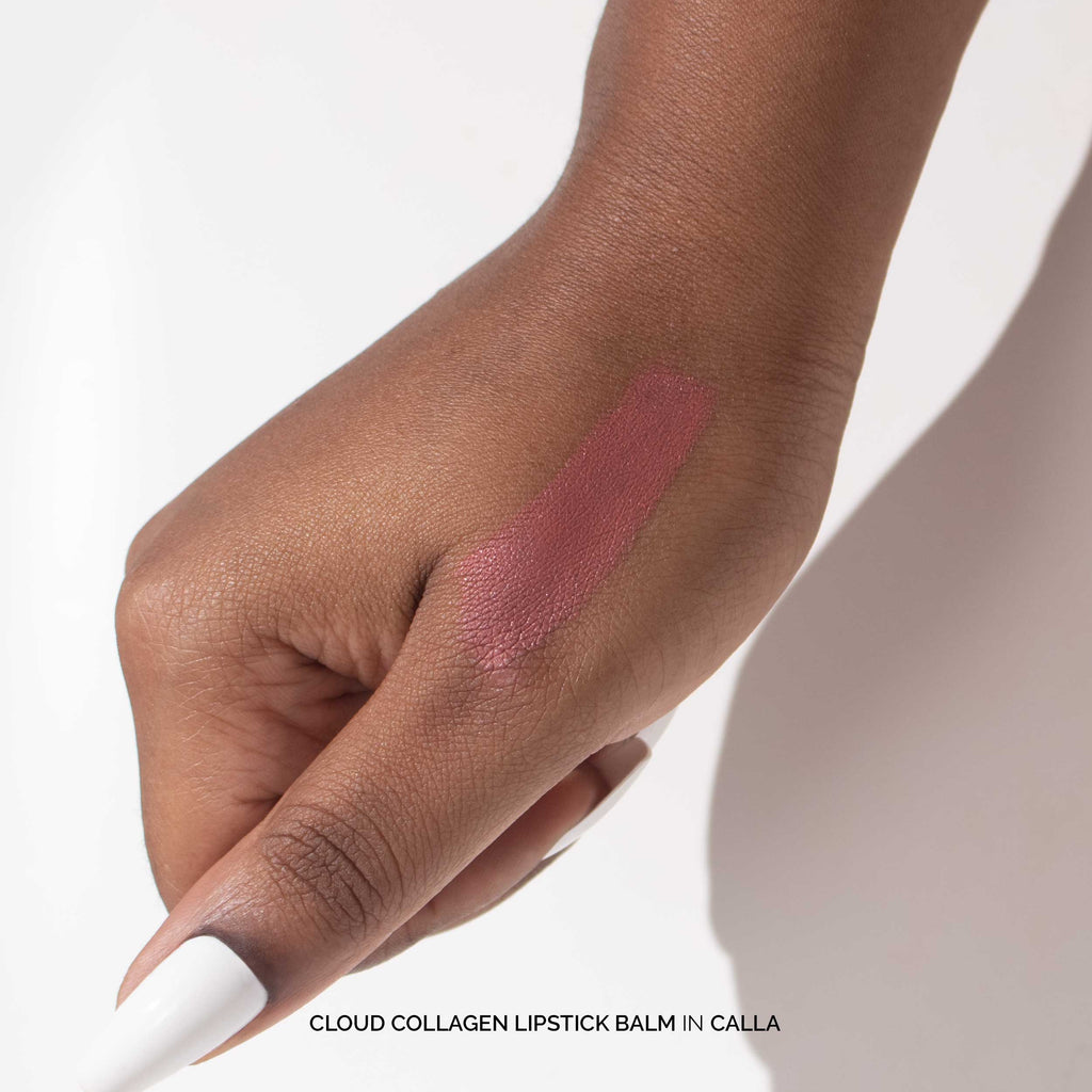 Fitglow Beauty-Cloud Collagen Lipstick + Cheek Matte Balm-Makeup-CloudCollagenLipstickBalm_calla_handswatch_02_B2B-The Detox Market | Calla - soft matte beige nude pink