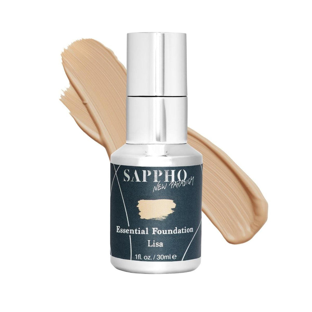 Sappho New Paradigm-Essential Foundation-Makeup-Essential_Lisa_Bottle_With_Swatch_White_Background-The Detox Market | Lisa