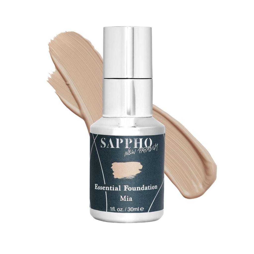 Sappho New Paradigm-Essential Foundation-Makeup-Essential_Mia_Bottle_With_Swatch_White_Background-The Detox Market | Mia