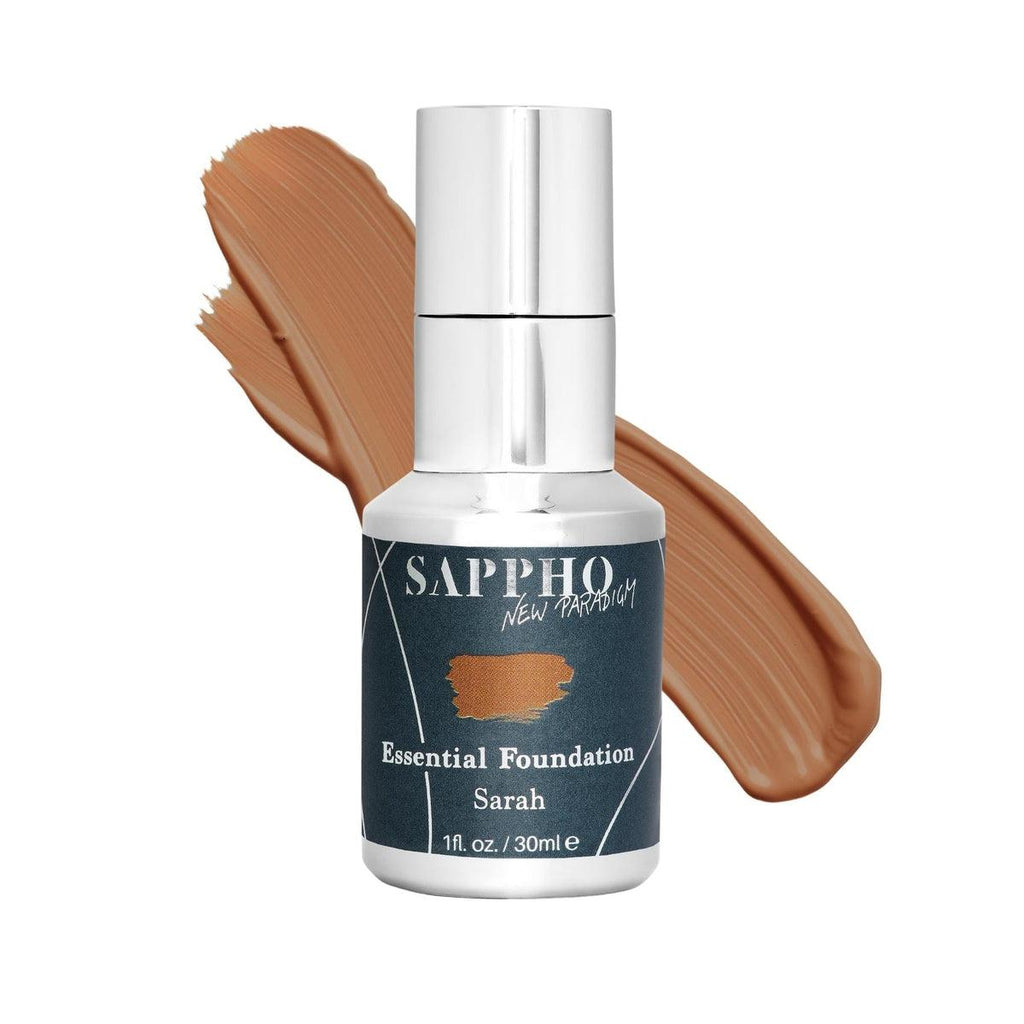 Sappho New Paradigm-Essential Foundation-Makeup-Essential_Sarah_Bottle_With_Swatch_White_Background-The Detox Market | Sarah