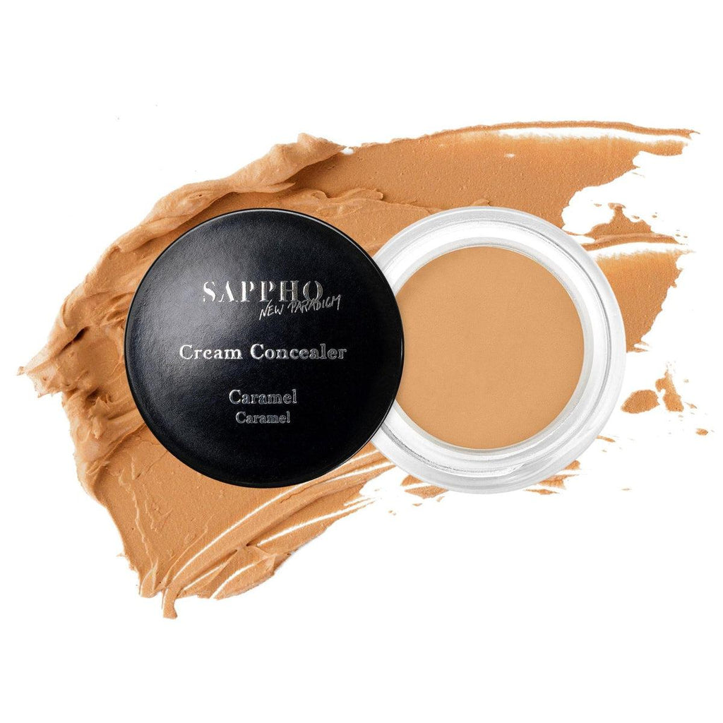 New Paradigm Concealer - Makeup - Sappho New Paradigm - Full_coverage_natural_concealer_for_Caramel_skin_tone_open_jar_with_swatch_white_background - The Detox Market | Caramel