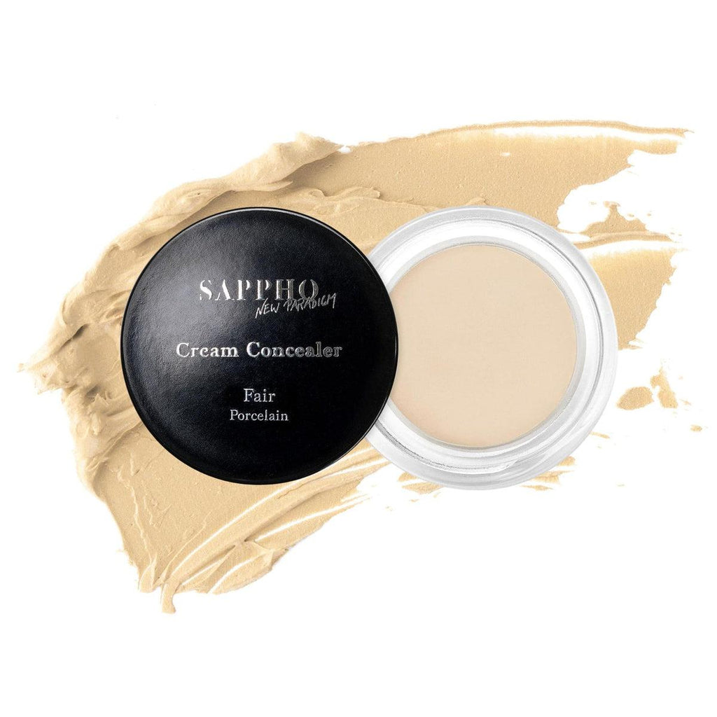 Sappho New Paradigm-New Paradigm Concealer-Makeup-Full_coverage_natural_concealer_for_Fair_skin_tone_open_jar_with_swatch_white_background-The Detox Market | Fair