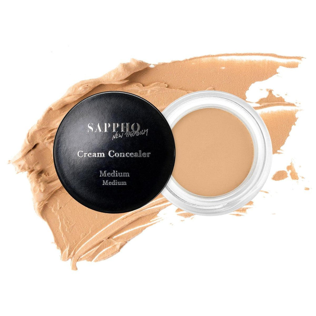 New Paradigm Concealer - Makeup - Sappho New Paradigm - Full_coverage_natural_concealer_for_Medium_skin_tone_open_jar_with_swatch_white_background - The Detox Market | Medium