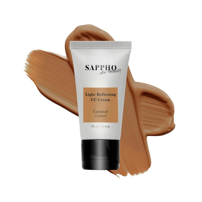 Sappho New Paradigm-C.C. Cream-Makeup-Organic_CC_Cream_Caramel_With_Swatch_White_Background-The Detox Market | Caramel