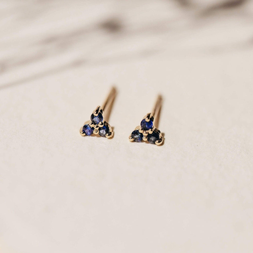 bluboho-Tripod Blue Sapphire Earring - 10k Yellow Gold, Blue Sapphire-Single Earring