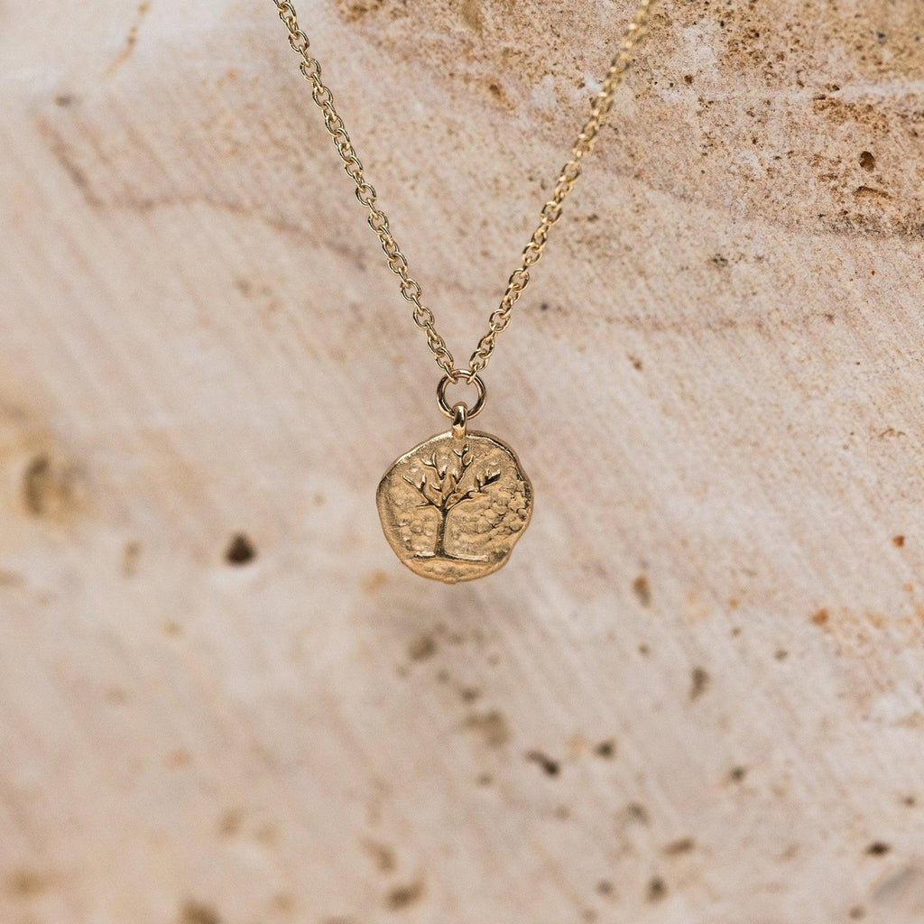 bluboho-Tree of Life Little Coin Pendant Necklace - 14k Yellow Gold-